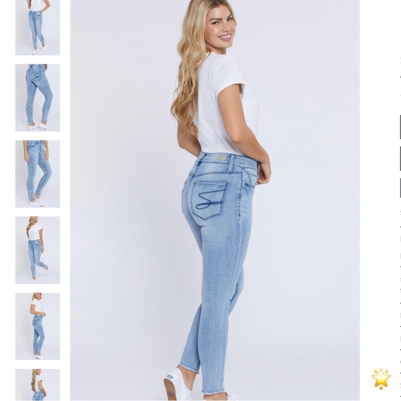 SIZE 14 SEVEN7 HIGH RISE TUMMYLESS LIGHT BLUE SKINNY JEAN FRAYED HEM - Picture 6 of 15